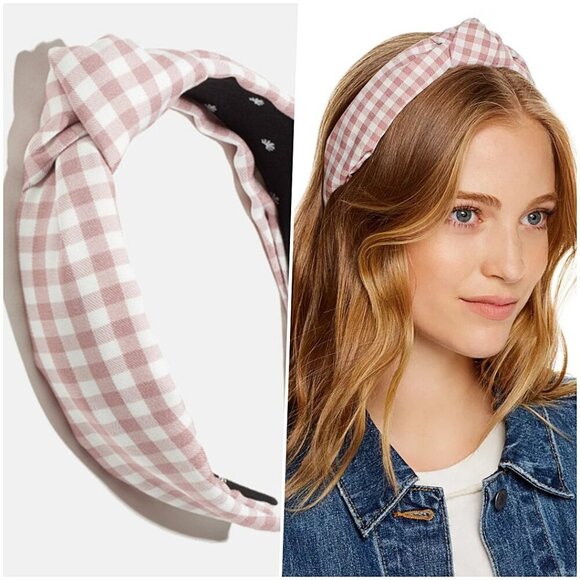 RARE Lele Sadoughi Gingham Knotted Headband Lavender White MINT - Picture 1 of 9